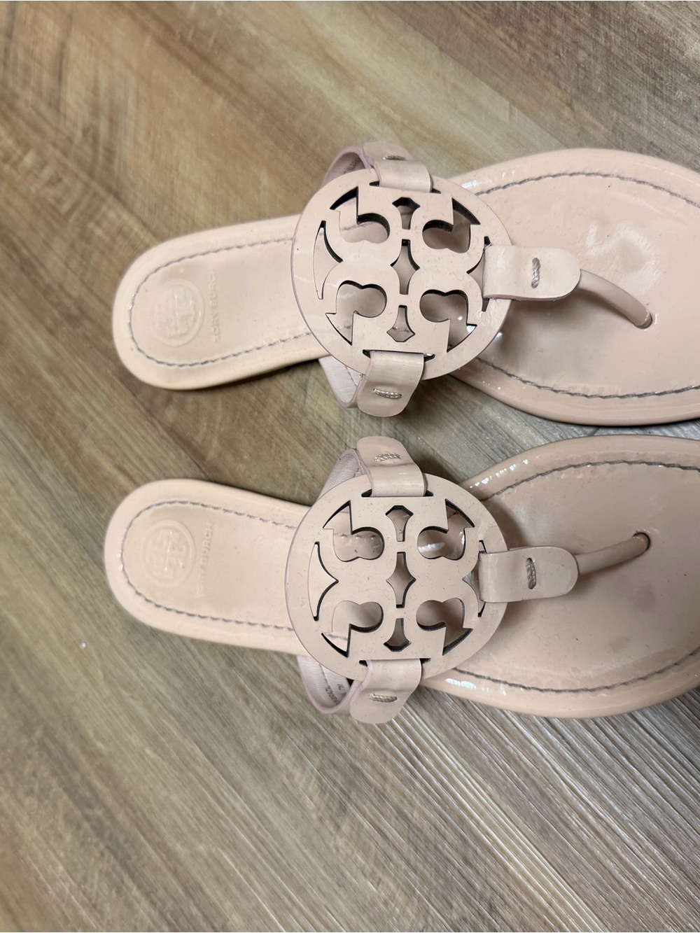 Tory Burch Pink Leather Logo Thong Sandals